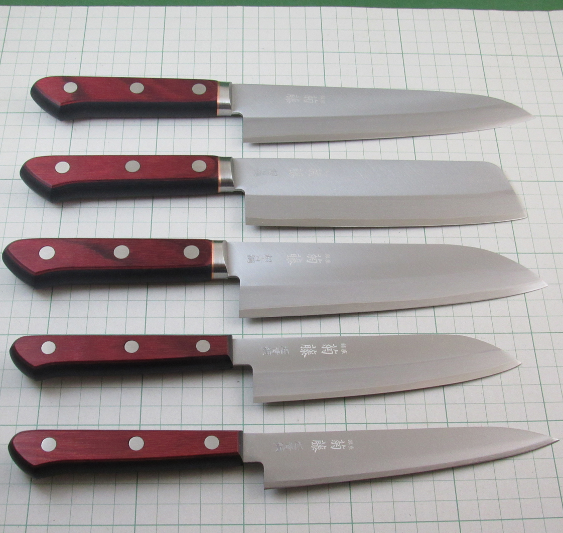 菊藤特製 赤柄つば有り小三徳 青紙スーパー鋼 160mm